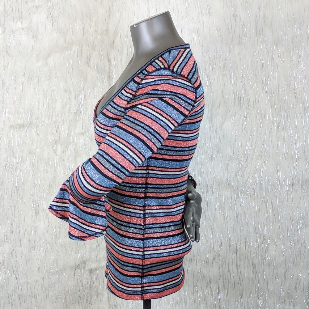 Free People | Shimmer Striped Bell Sleeved Top M - Picture 3 of 6